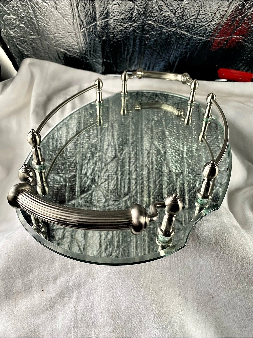 Frontgate Belmont Silver mirowed vanity tray.